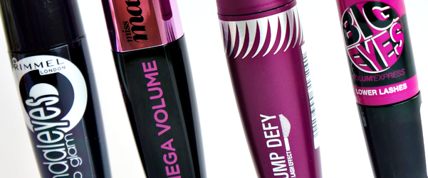 L’Oréal Miss Manga, Max Factor Clump Defy, Rimmel Scandaleyes Retro Glam en Maybelline Big Eyes